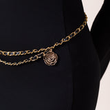 Rose Chain Faux Leather Belt In Black Gold