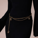 Rose Chain Faux Leather Belt In Black Gold