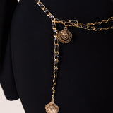 Rose Chain Faux Leather Belt In Black Gold