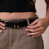 Snake Print Belt With Silver Metal Buckle In Black - svnx