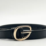 Irregular Oval Gold Buckle Belt In Black