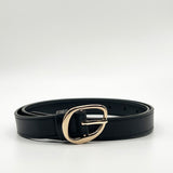 Irregular Oval Gold Buckle Belt In Black