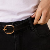 Irregular Oval Gold Buckle Belt In Black - svnx