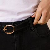 Irregular Oval Gold Buckle Belt In Black