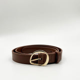 Irregular Oval Gold Buckle Belt In Brown