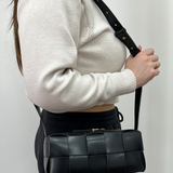 Woven PU shoulder bag in Black