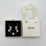 Floral Pearl Stud Earrings & Bracelet in Silver