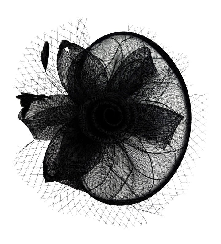Floral Bow Mesh Detailing Fascinator in Black - svnx