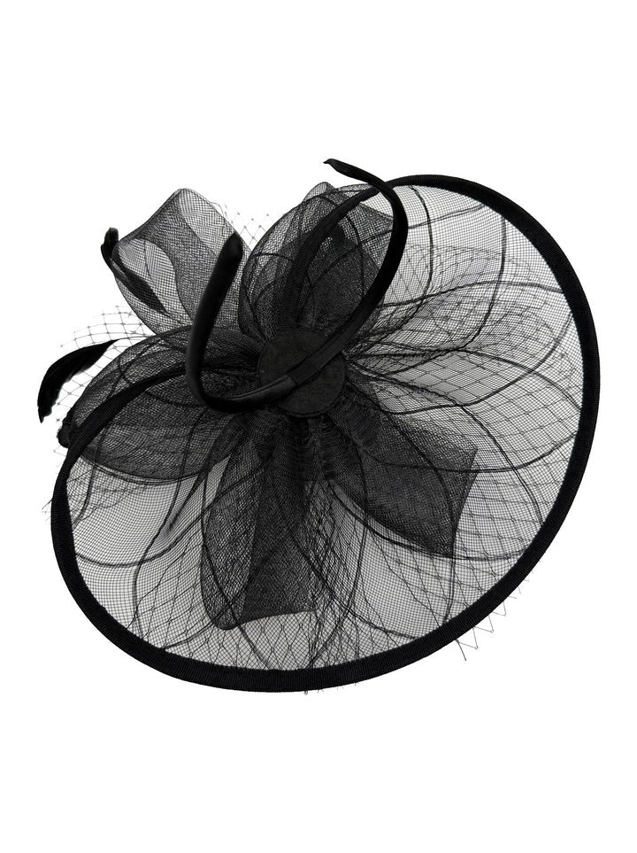 Floral Bow Mesh Detailing Fascinator in Black - svnx