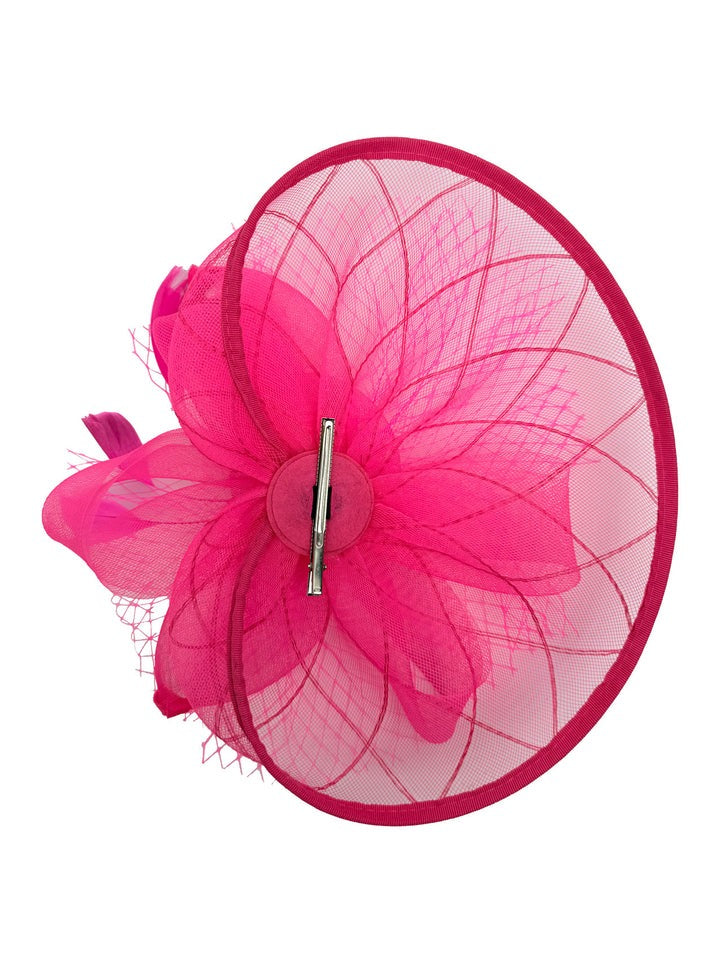 Floral Bow Mesh Detailing Fascinator in Hot Pink - svnx