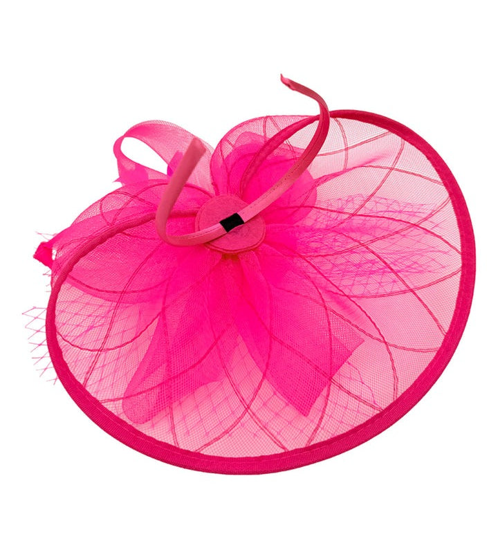 Floral Bow Mesh Detailing Fascinator in Hot Pink - svnx