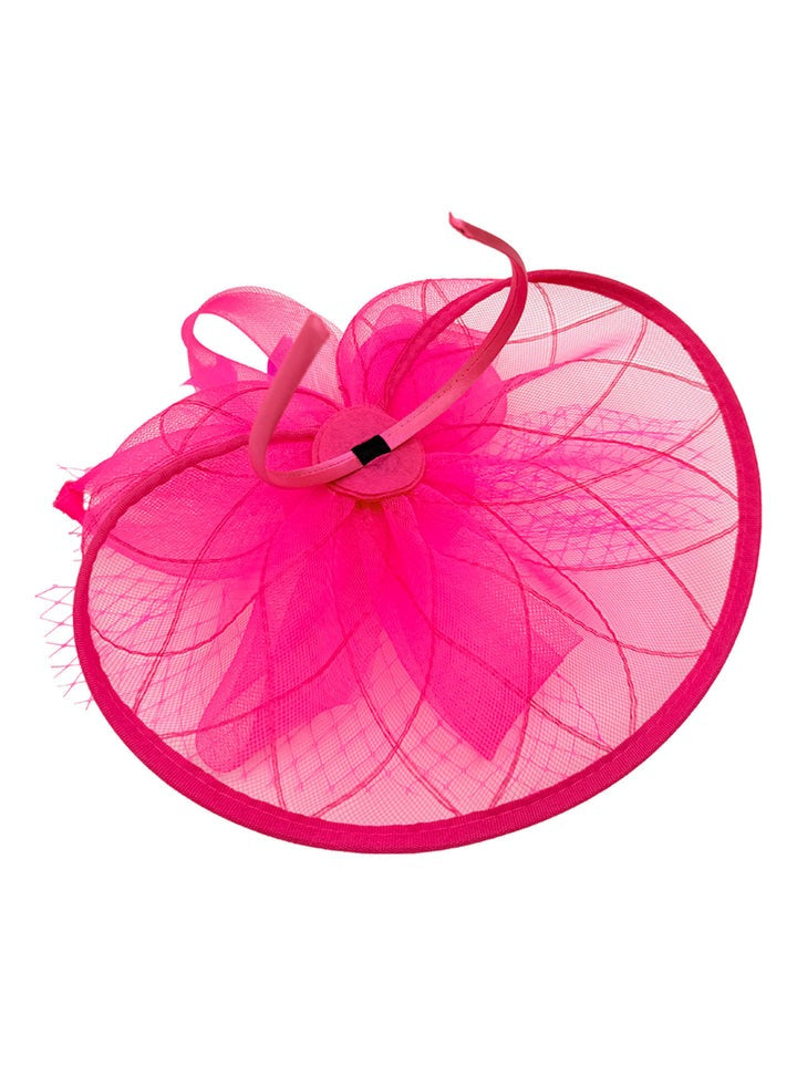 Floral Bow Mesh Detailing Fascinator in Hot Pink - svnx