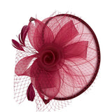 Floral Bow Mesh Detailing Fascinator in Maroon - svnx
