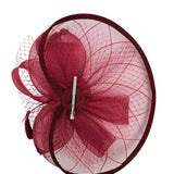 Floral Bow Mesh Detailing Fascinator in Maroon - svnx