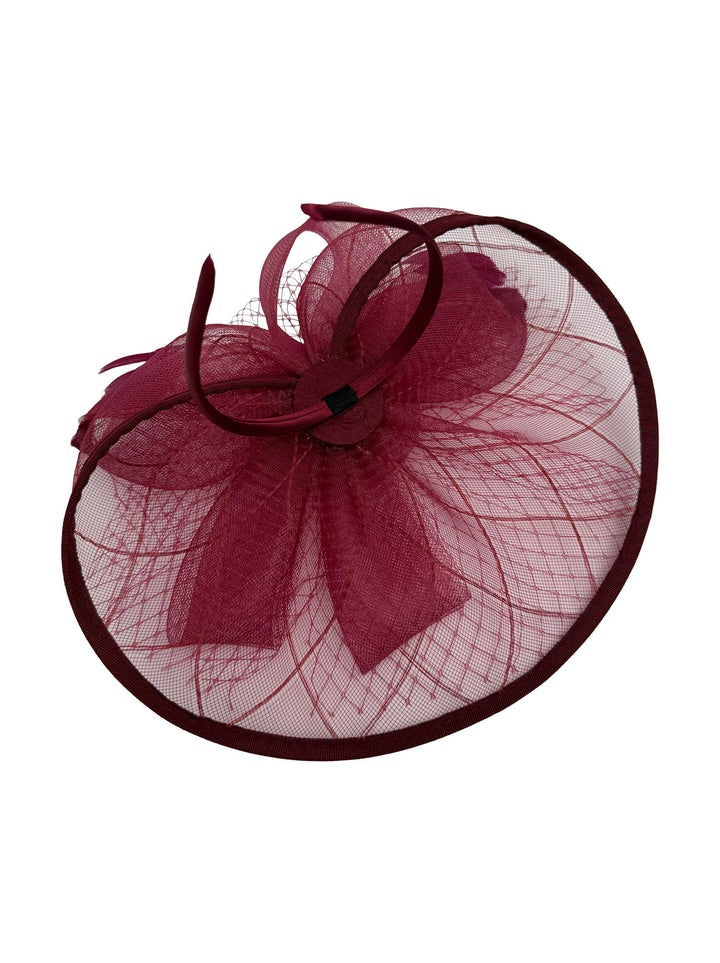 Floral Bow Mesh Detailing Fascinator in Maroon - svnx