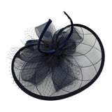 Floral Bow Mesh Detailing Fascinator in Navy - svnx