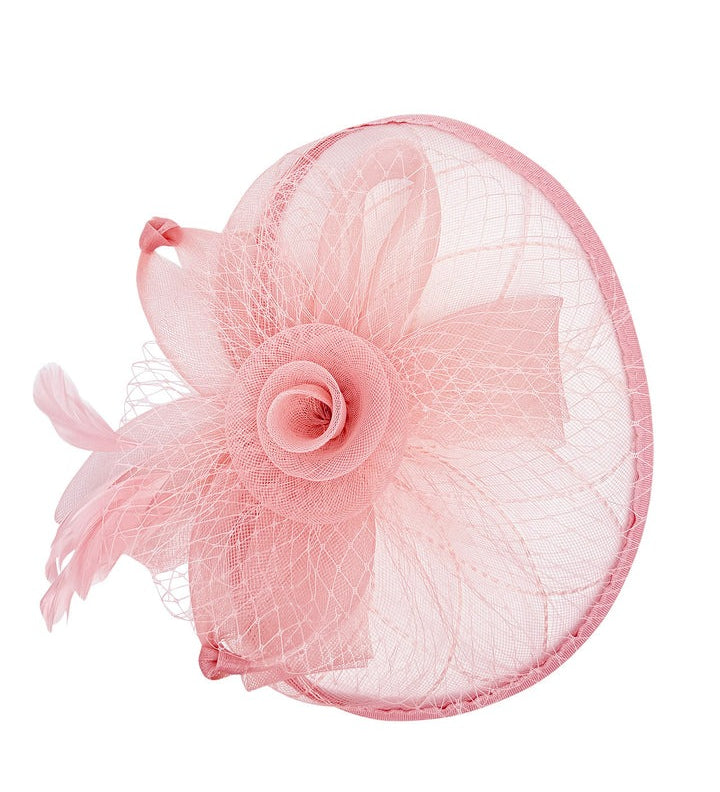 Floral Bow Mesh Detailing Fascinator in Pink - svnx