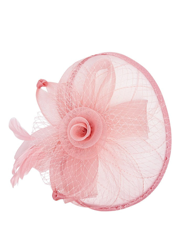 Floral Bow Mesh Detailing Fascinator in Pink - svnx