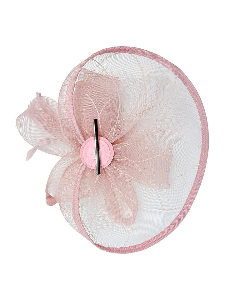 Floral Bow Mesh Detailing Fascinator in Pink - svnx