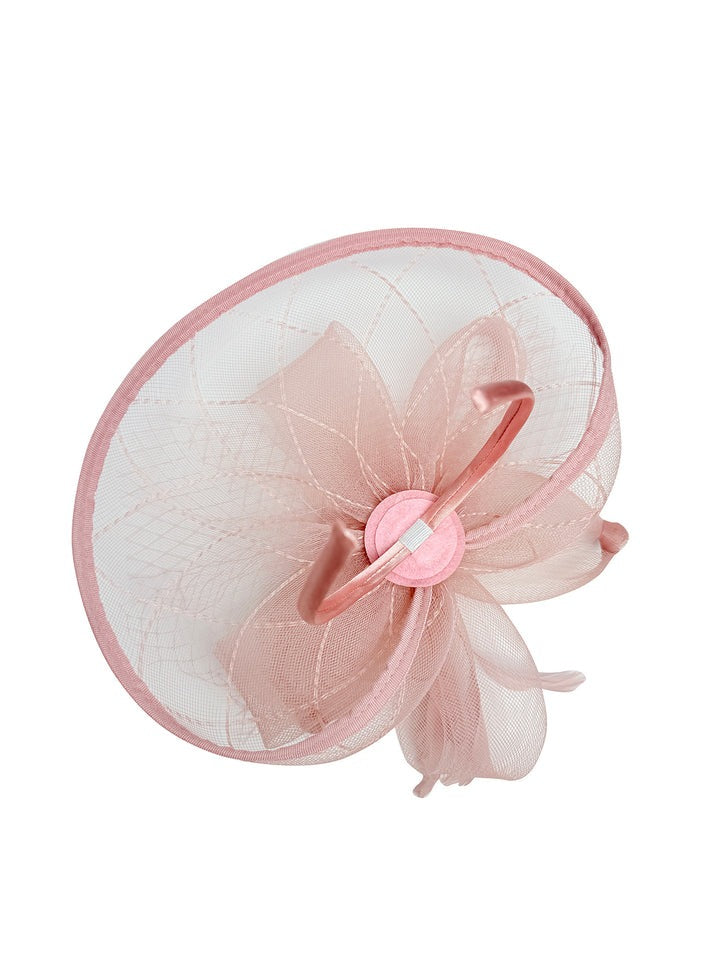 Floral Bow Mesh Detailing Fascinator in Pink - svnx