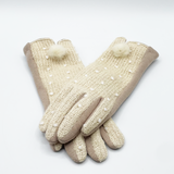 Beige crochet gloves with Pom Pom - svnx