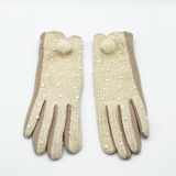 Beige crochet gloves with Pom Pom - svnx