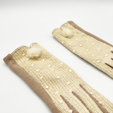 Beige crochet gloves with Pom Pom - svnx