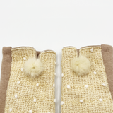 Beige crochet gloves with Pom Pom - svnx