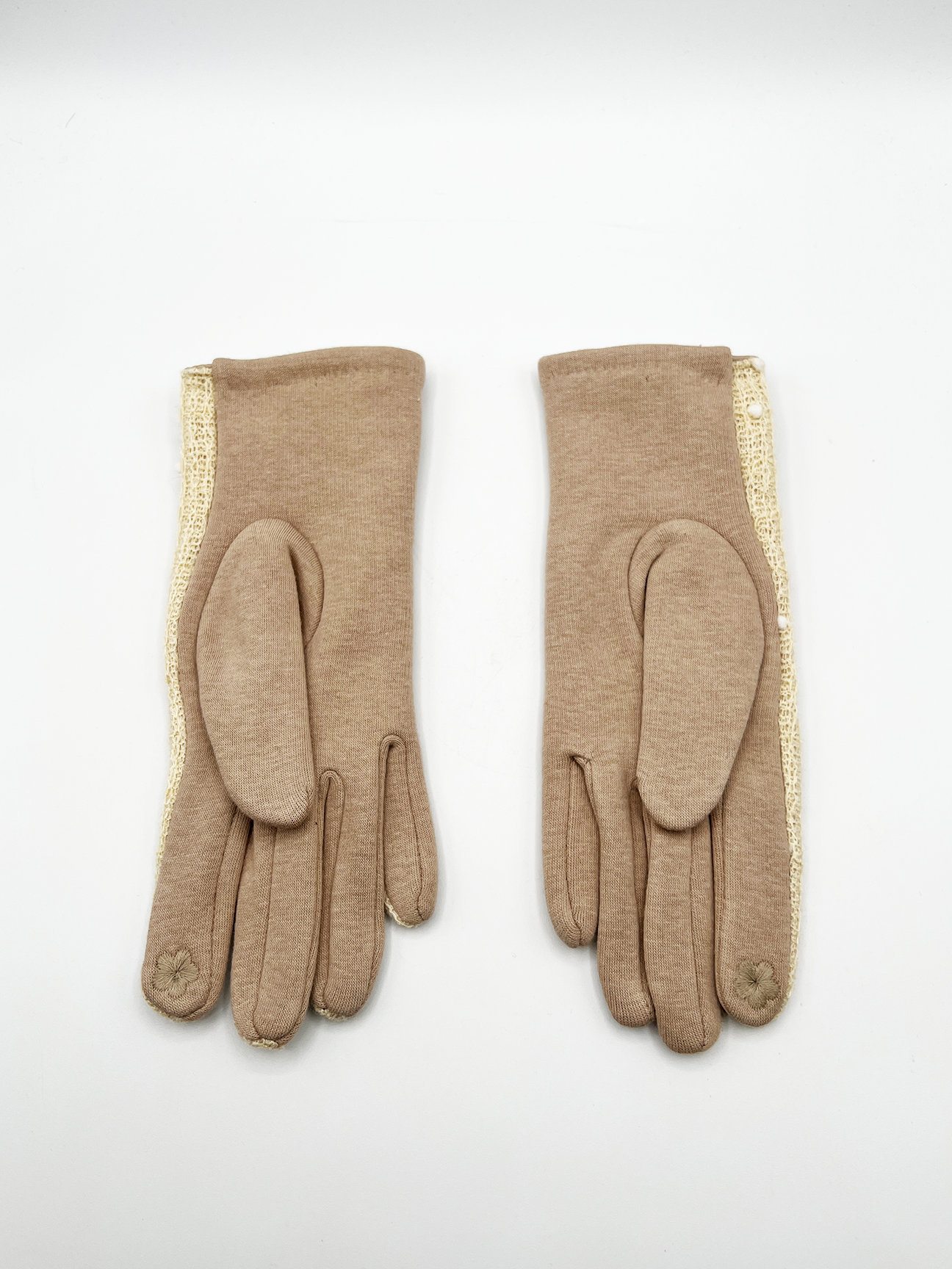 Beige crochet gloves with Pom Pom - svnx