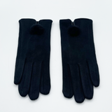 Sleek Black Gloves With Pom Pom - svnx