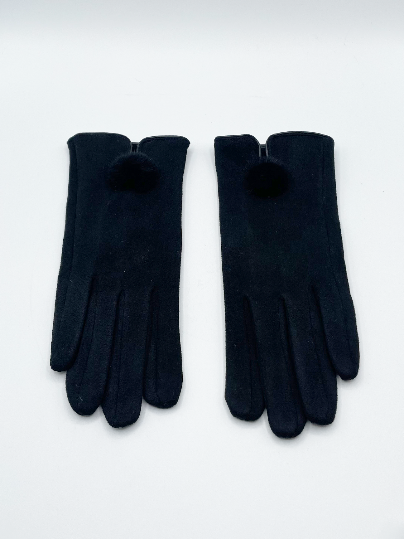 Sleek Black Gloves With Pom Pom - svnx
