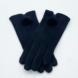 Sleek Black Gloves With Pom Pom - svnx