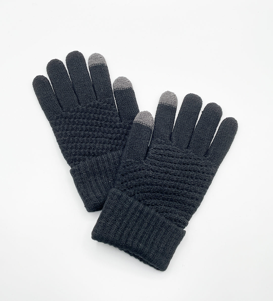 Textured Knit Gloves in Black - Touchscreen