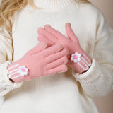 Knitted Flower Gloves in Pink