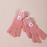 Knitted Flower Gloves in Pink