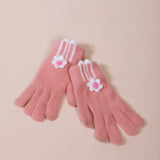 Knitted Flower Gloves in Pink