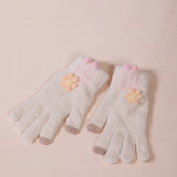 Knitted Flower Gloves in Beige