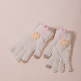 Knitted Flower Gloves in Beige