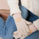 Knitted Flower Gloves in Beige