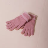 Knitted Gloves With Plush Detail In Pink