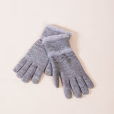 Knitted Gloves With Plush Detail In Grey