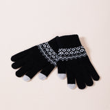 Christmas Print Gloves In Black