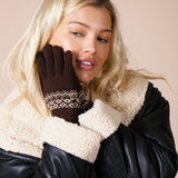Christmas Print Gloves In Brown