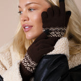 Christmas Print Gloves In Brown