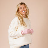 Bow Knitted Gloves In Pink