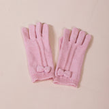 Bow Knitted Gloves In Pink