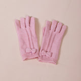 Bow Knitted Gloves In Pink