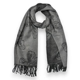 Butterfly Printed Cashmere Blend Scarf with Tassels