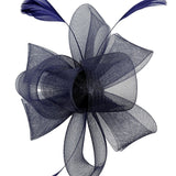 Flower & Feathers Fascinator Hat with Headband & Clip in Navy - svnx