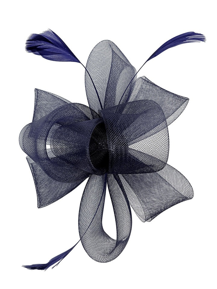 Flower & Feathers Fascinator Hat with Headband & Clip in Navy - svnx